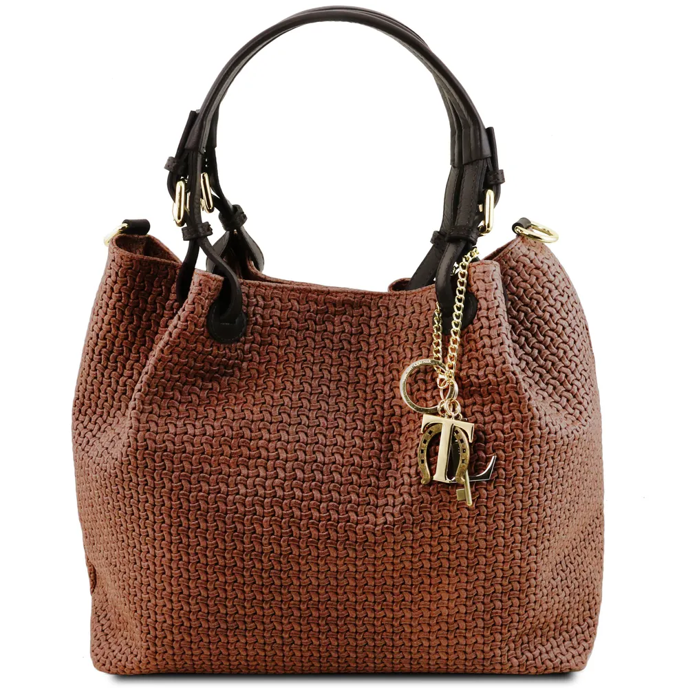 TL KeyLuck Woven printed leather shopping bag