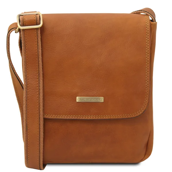 John Leather crossbody bag for men with front zip