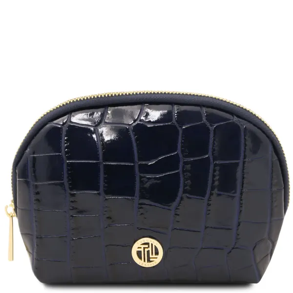 Vera Croc print leather toiletry case