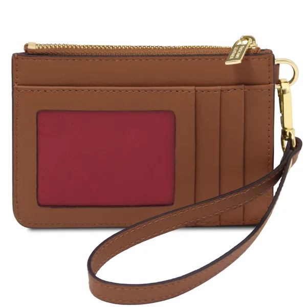 Leather card holder with handle