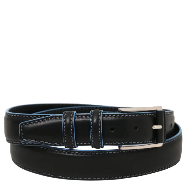 Casual leather belt 35mm with light blue edges - 95 cm