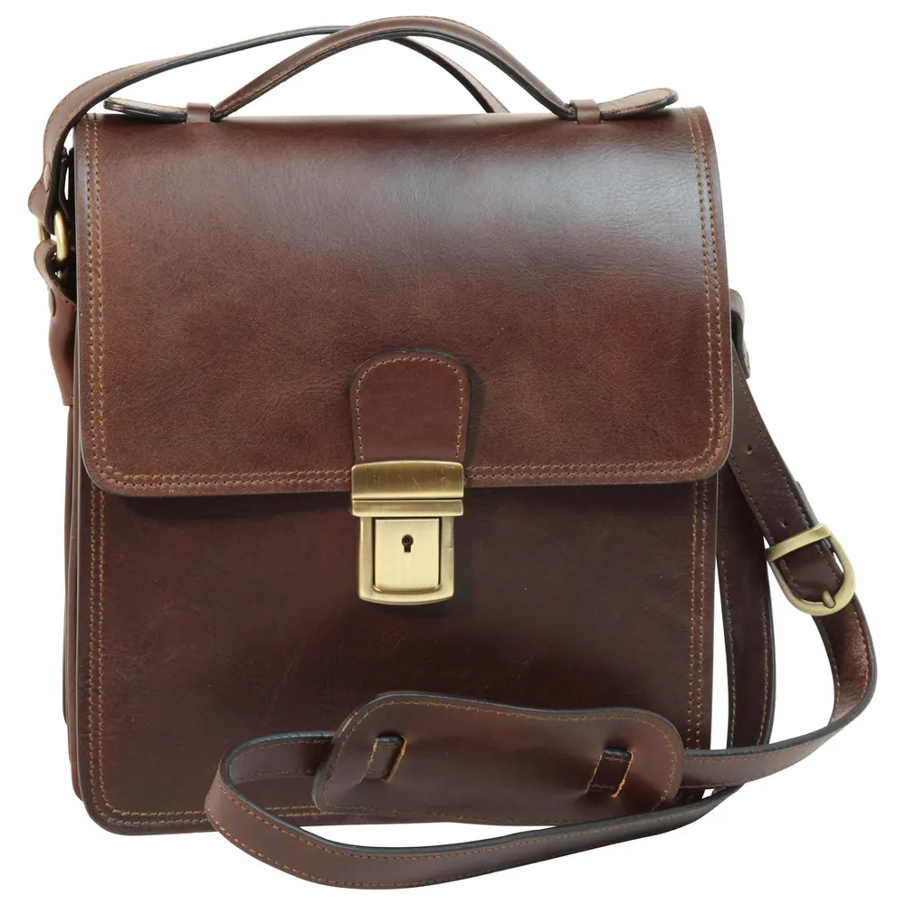 Leather Cross Body Satchel Bag - Dark Brown