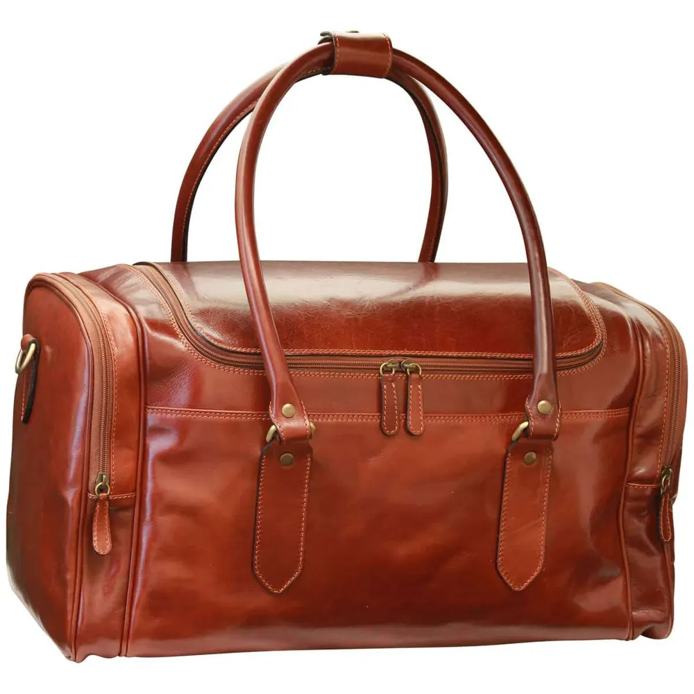 Arno.Round Metal Zip Leather Travel Bag - Brown