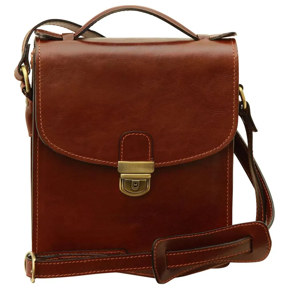 Men’s Leather Briefcase Shoulder Bag in Full-Grain Leather - Brown