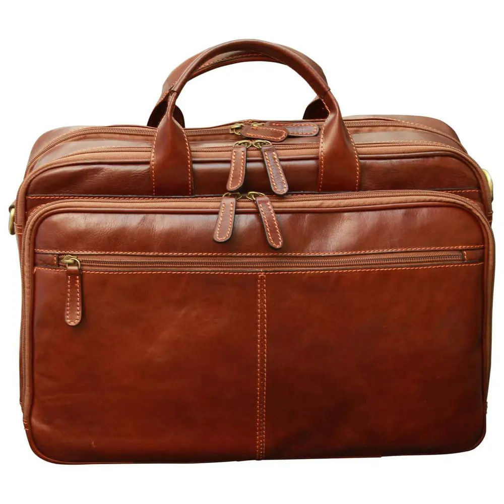 Leather computer briefcase - Brown