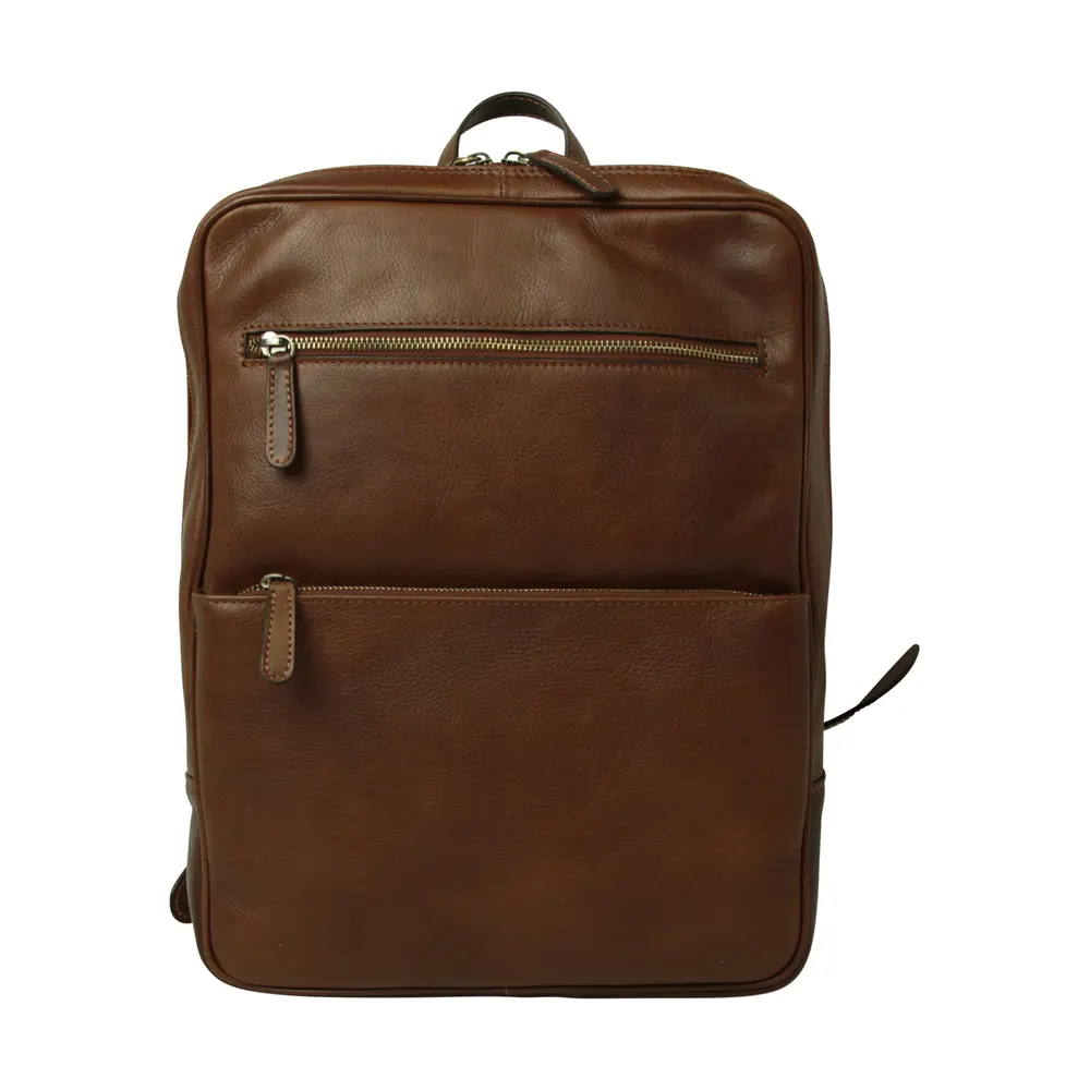 Leather backpack with trolley strap- Chestnut           