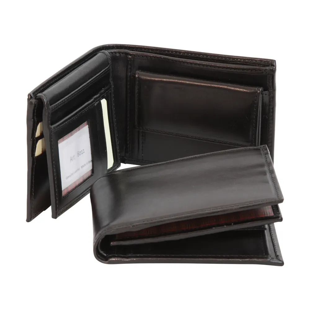 Men’s Leather Wallet with Coin Pocket in Full-Grain Leather. Black