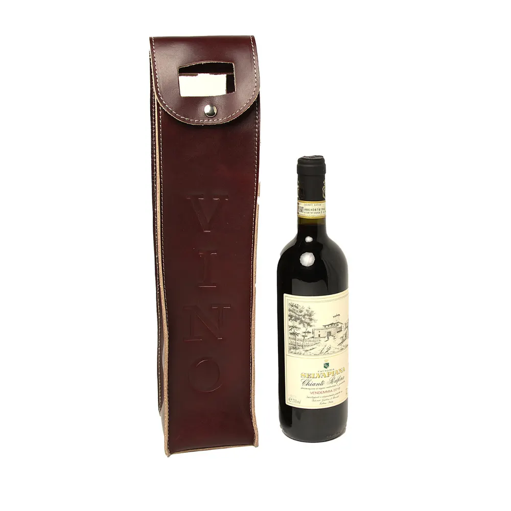 Leather wine holder - brown